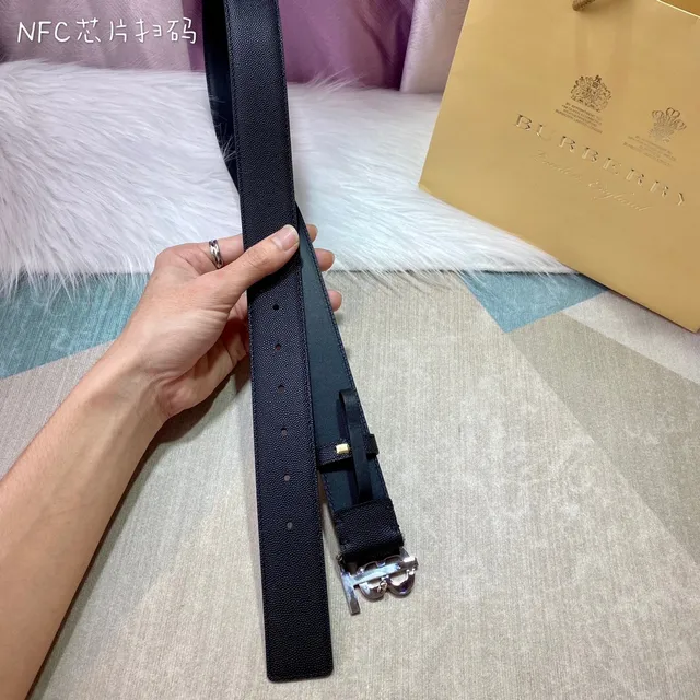 Burberry TB Monogram Black Pebbled Leather Belt 6