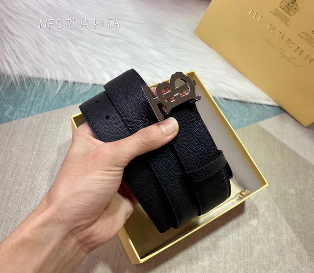 Burberry TB Monogram Black Pebbled Leather Belt 8