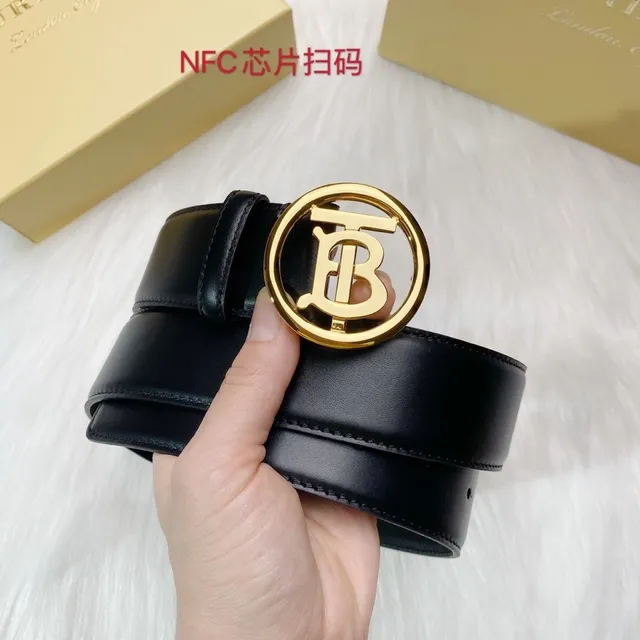 Burberry TB Shield Black Gold Circular Monogram Buckle Smooth Leather Belt 3