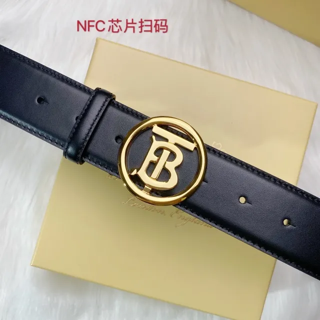Burberry TB Shield Black Gold Circular Monogram Buckle Smooth Leather Belt 4