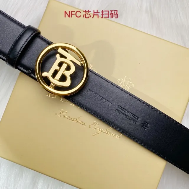 Burberry TB Shield Black Gold Circular Monogram Buckle Smooth Leather Belt 5