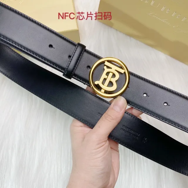 Burberry TB Shield Black Gold Circular Monogram Buckle Smooth Leather Belt 6