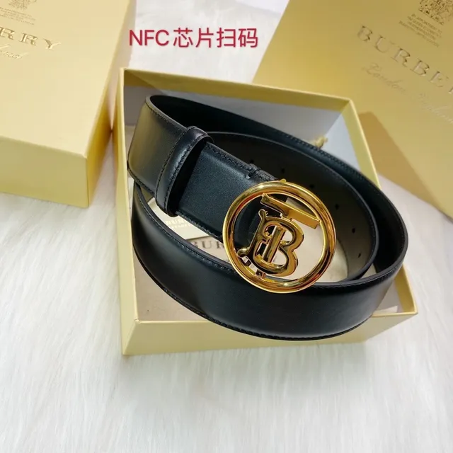 Burberry TB Shield Black Gold Circular Monogram Buckle Smooth Leather Belt 8