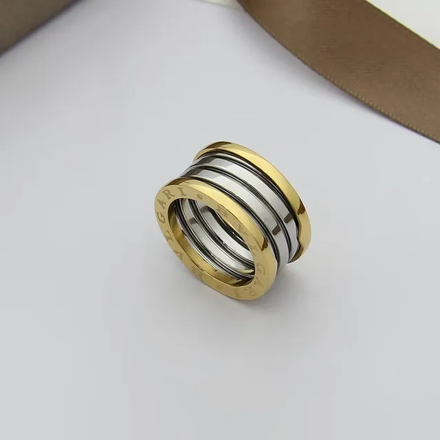 Bvlgari B.zero1 Gold Silver Stacked Multi-Band Engraved Logo Ring 2