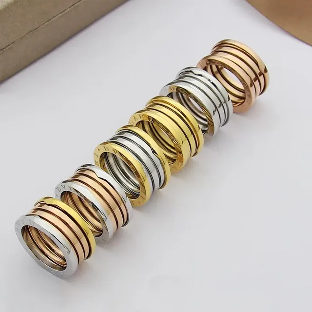 Bvlgari B.zero1 Gold Silver Stacked Multi-Band Engraved Logo Ring 7
