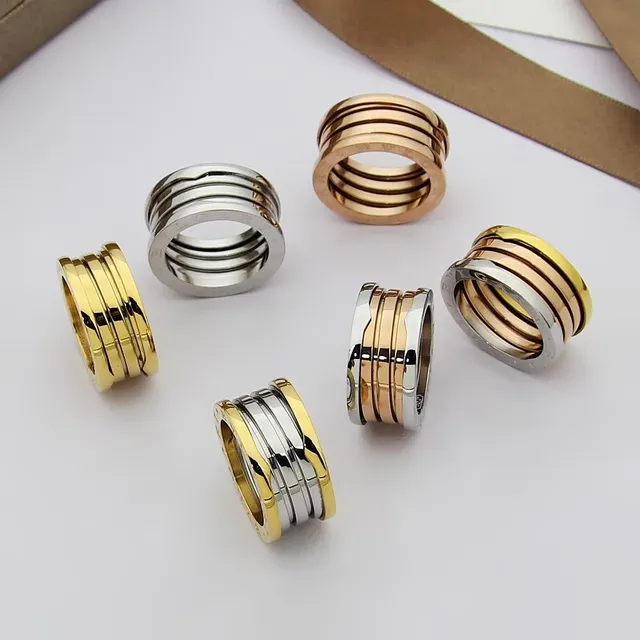 Bvlgari B.zero1 Gold Silver Stacked Multi-Band Engraved Logo Ring 8