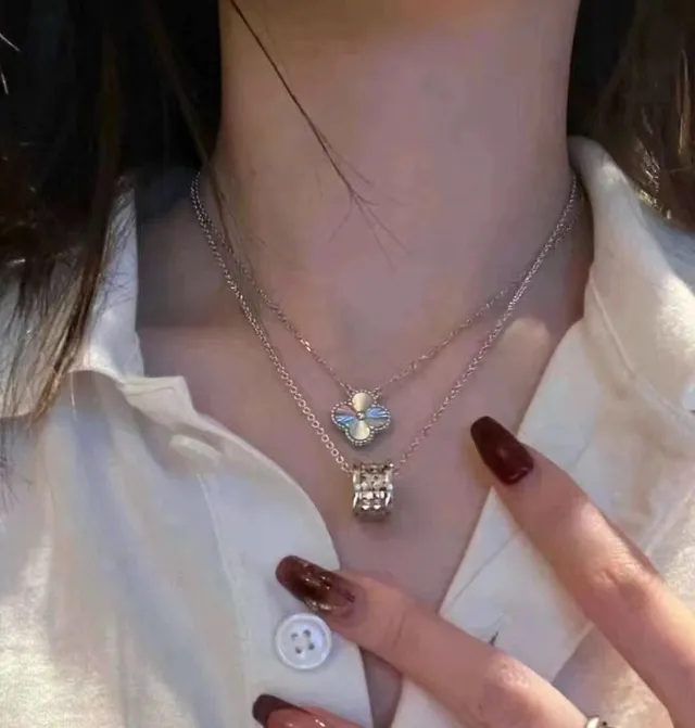 Bvlgari B.zero1 Rock Silver Tubogas-Inspired Cylindrical Pendant Multi-Ring Stack Construction Necklace 3