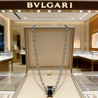 Bvlgari B.zero1 রূপালী কালো Pavé-Diamond লিঙ্ক চেইন সিলিন্ড্রিক্যাল মাল্টি-রিং পেন্ডেন্ট নেকলেস