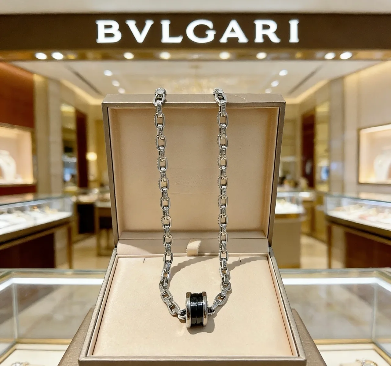 Bvlgari B.zero1 Silver Black Pavé-Diamond Link Chain Cylindrical Multi-Ring Pendant Necklace 6