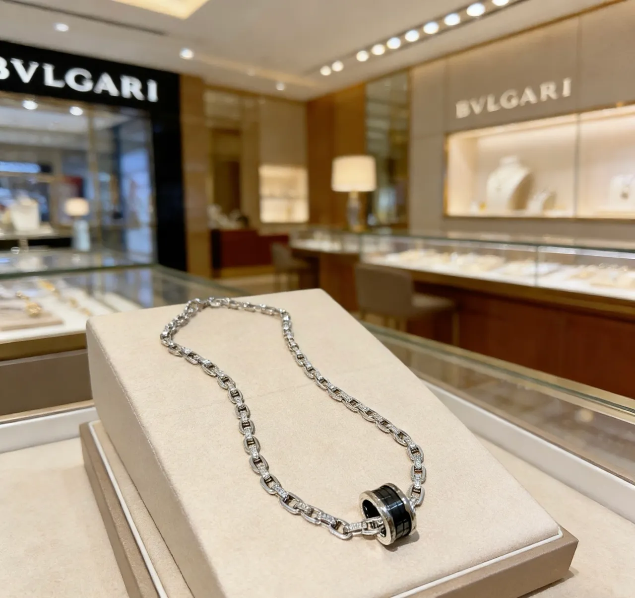 Bvlgari B.zero1 Silver Black Pavé-Diamond Link Chain Cylindrical Multi-Ring Pendant Necklace 7