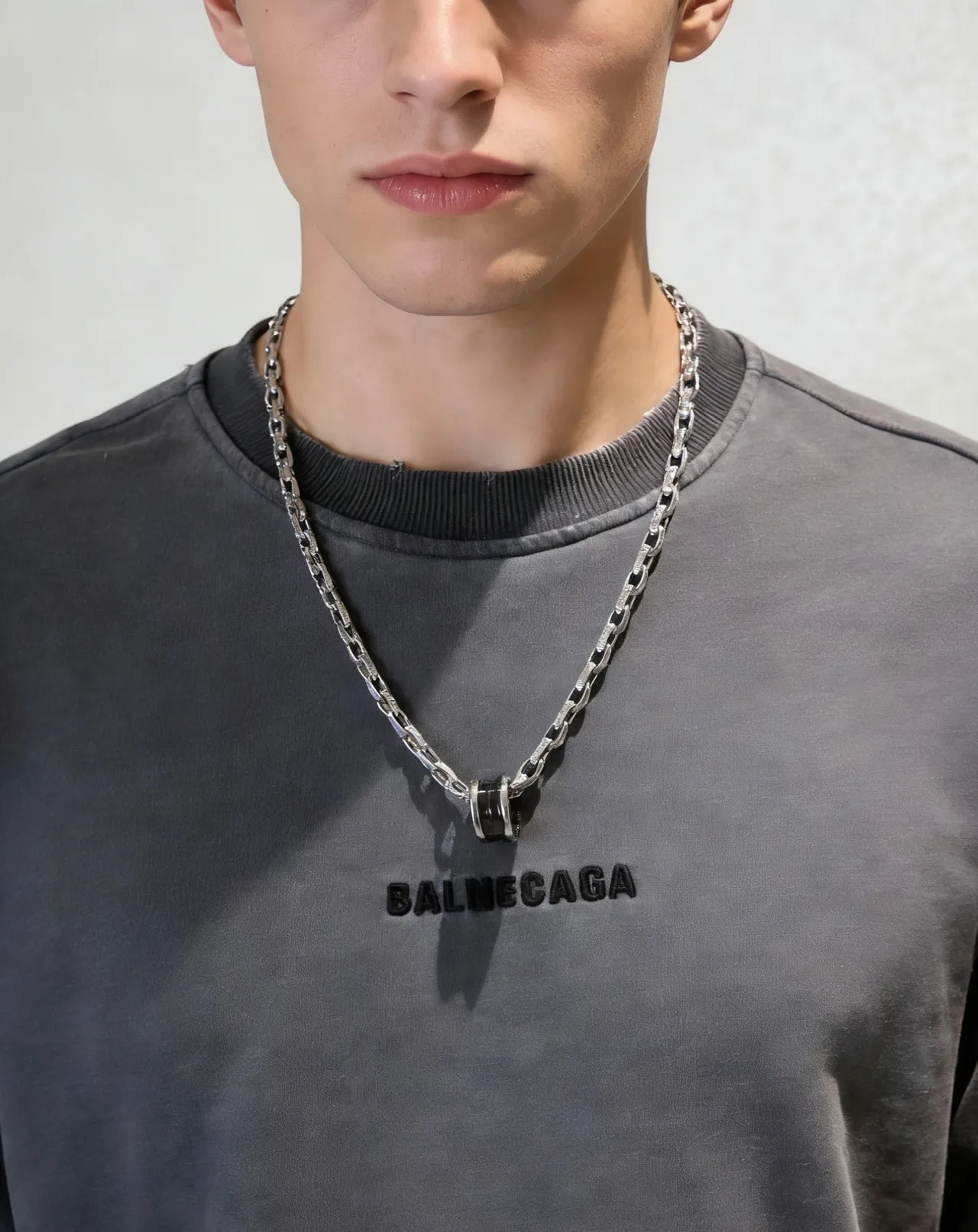 Bvlgari B.zero1 Silver Black Pavé-Diamond Link Chain Cylindrical Multi-Ring Pendant Necklace 8