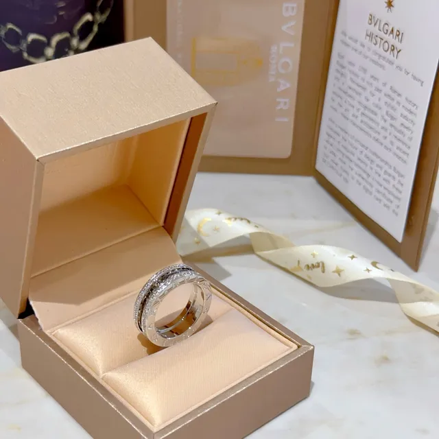 Bvlgari B.zero1 Stacked Pavé Diamond and Black Inlay Ring 7