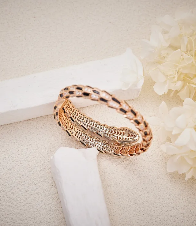 Bvlgari Bracelet Or Noir Serpent Enroulé Motif d'Écaille Hexagonal 2
