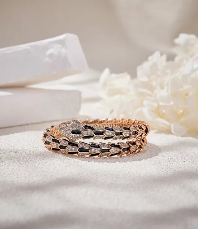 Bvlgari Bracelet Or Noir Serpent Enroulé Motif d'Écaille Hexagonal 5
