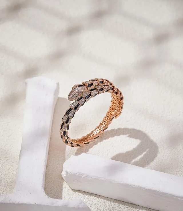 Bvlgari Bracelet Or Noir Serpent Enroulé Motif d'Écaille Hexagonal 7