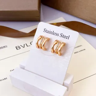 Bvlgari Gold Pink Multi-Band Hoop Pavé-Set Stones Earrings
