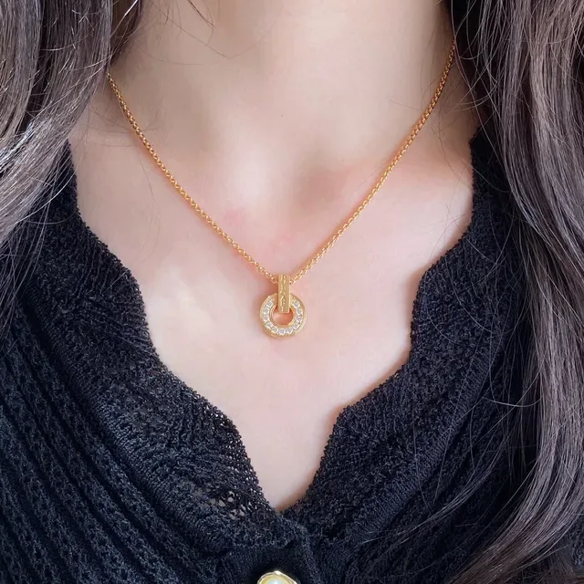 Bvlgari Colar Pendente Circular Aberto Pavé-Set com Pedras Claras em Ouro e Prata 9