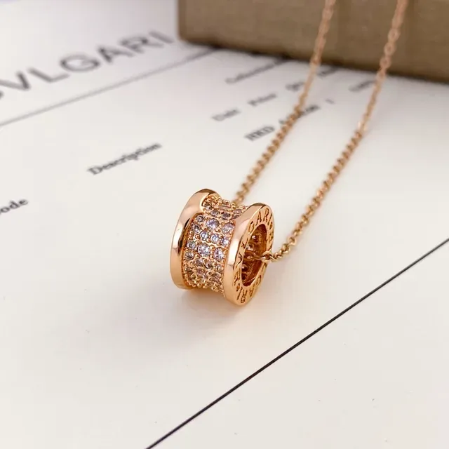 Bvlgari Collier Charm Barril Cylindrique Or Argent Cristaux Pavé 4