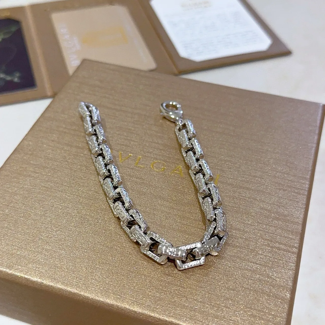 Bvlgari Pavé-Set Geometric Link Bracelet 4