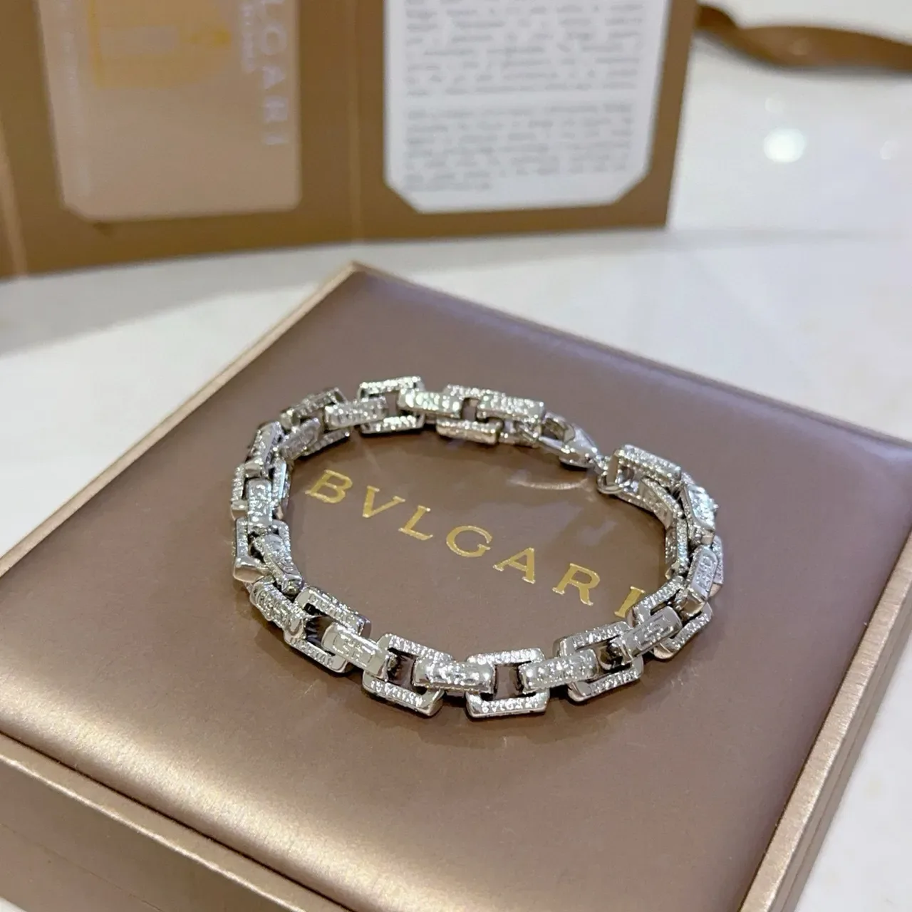 Bvlgari Pavé-Set Geometric Link Bracelet 6