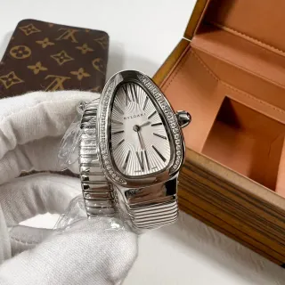 Bvlgari Serpenti Teardrop Diamond Bezel Silver Mechanical Watch