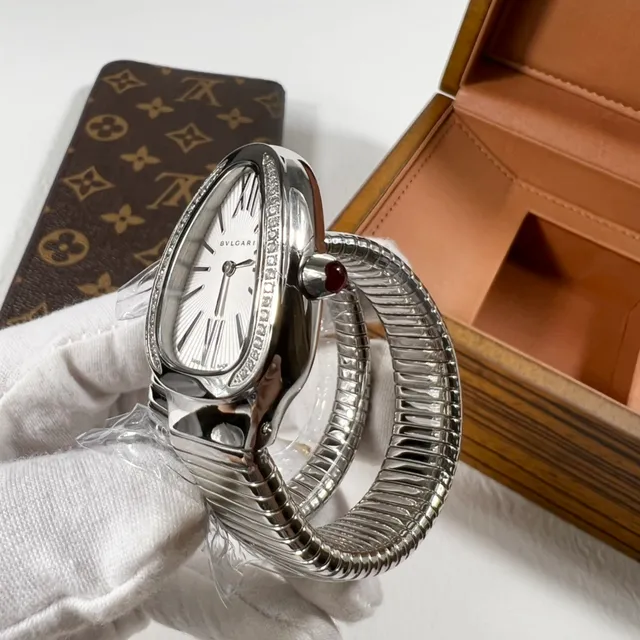 Bvlgari Serpenti Teardrop Diamond Bezel Silver Mechanical Watch 4