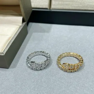 Bvlgari Serpenti Viper Silver Gold Articulated Serpentine Pavé-Set Diamonds Ring