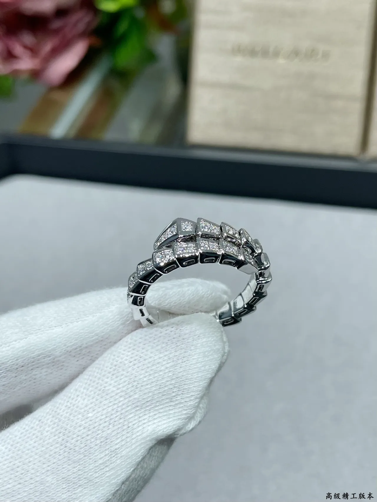 Bvlgari Serpenti Viper Argent Or Articulé Serpentiné Pavé-Set Diamants Bague 7