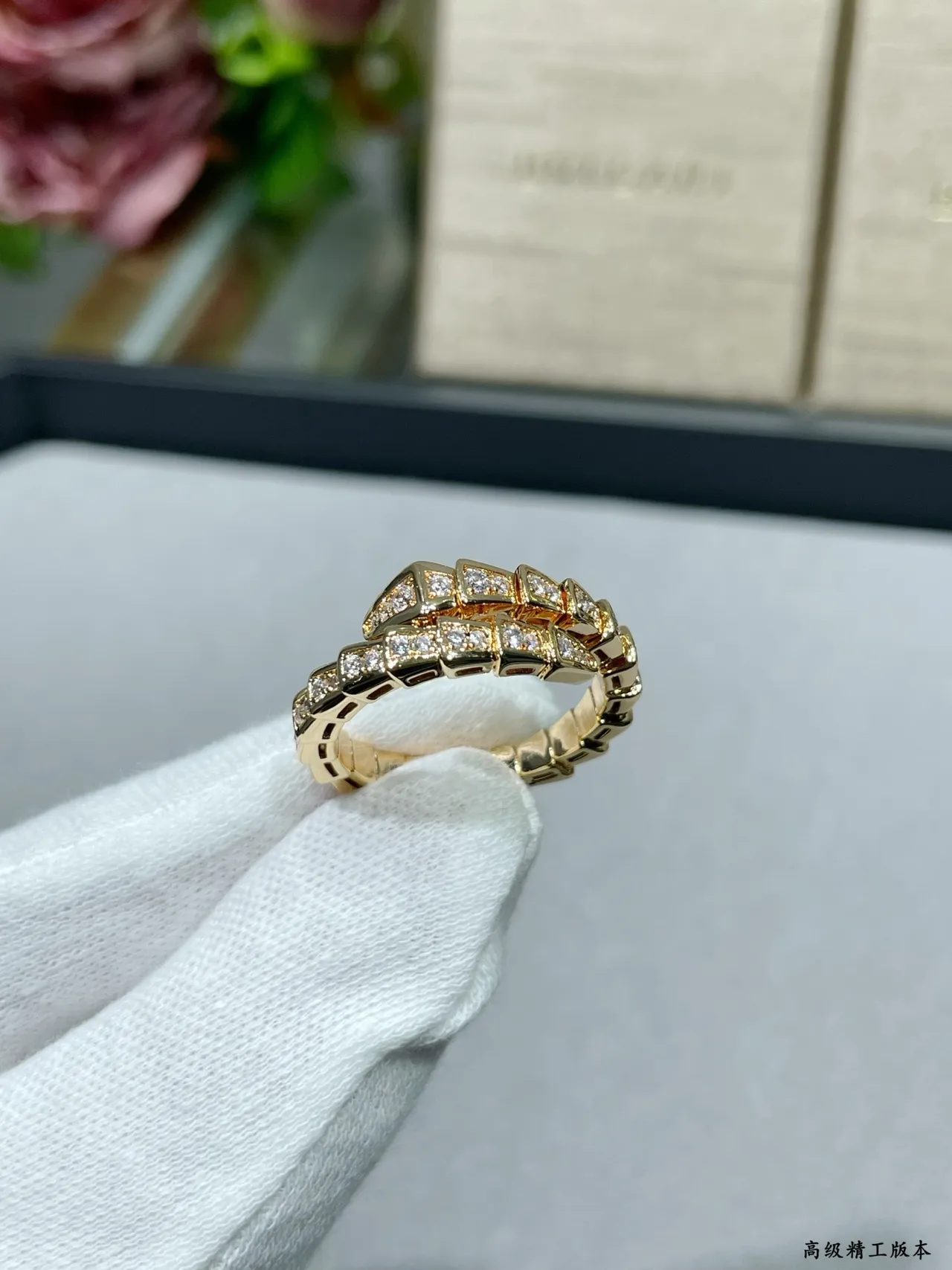 Bvlgari Serpenti Viper Argent Or Articulé Serpentiné Pavé-Set Diamants Bague 8