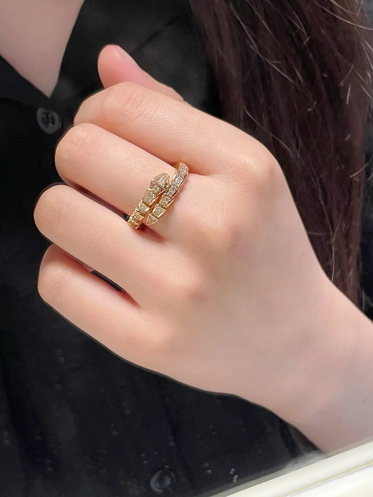 Bvlgari Serpenti Viper Argent Or Articulé Serpentiné Pavé-Set Diamants Bague 9