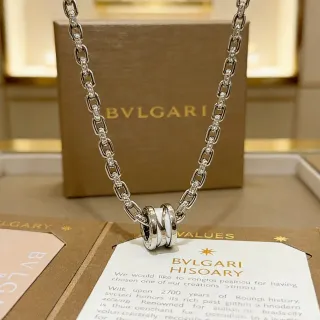 Bvlgari Silver White Interlocking Triple-Ring Pendant Pavé-Diamond Chain Necklace