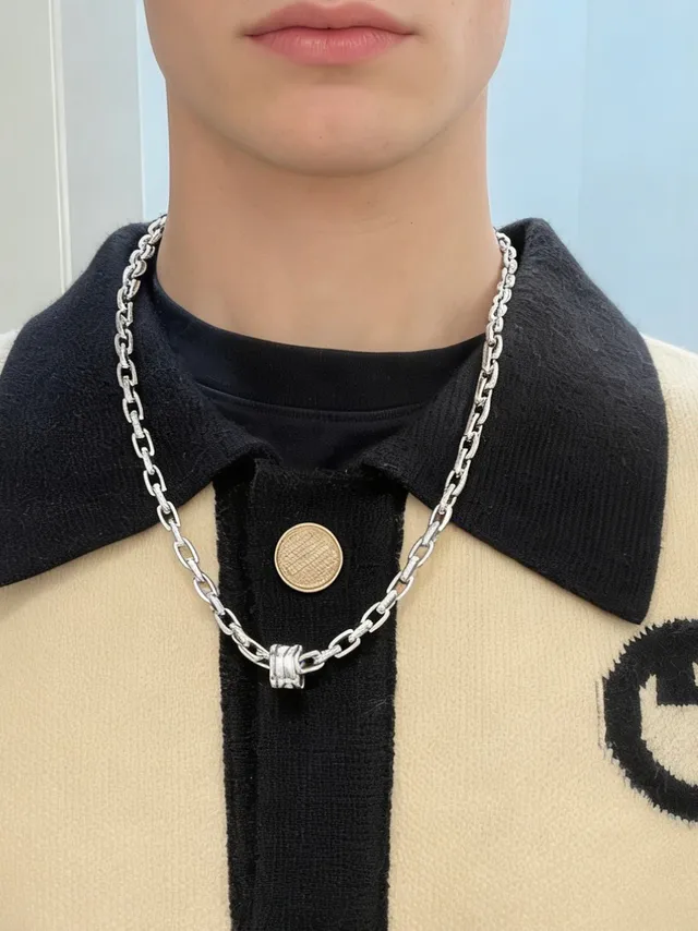 Bvlgari Silver White Interlocking Triple-Ring Pendant Pavé-Diamond Chain Necklace 3