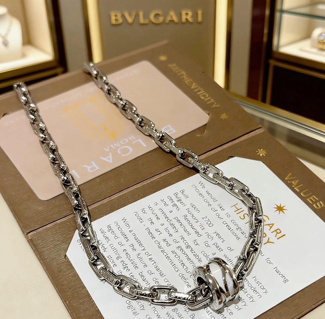 Bvlgari Silver White Interlocking Triple-Ring Pendant Pavé-Diamond Chain Necklace 4