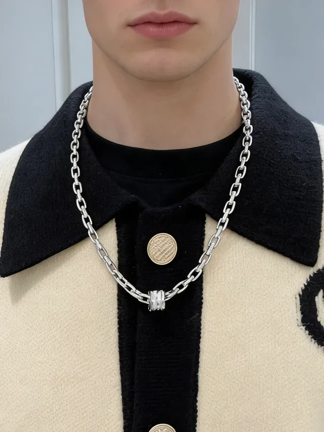 Bvlgari Silver White Interlocking Triple-Ring Pendant Pavé-Diamond Chain Necklace 5
