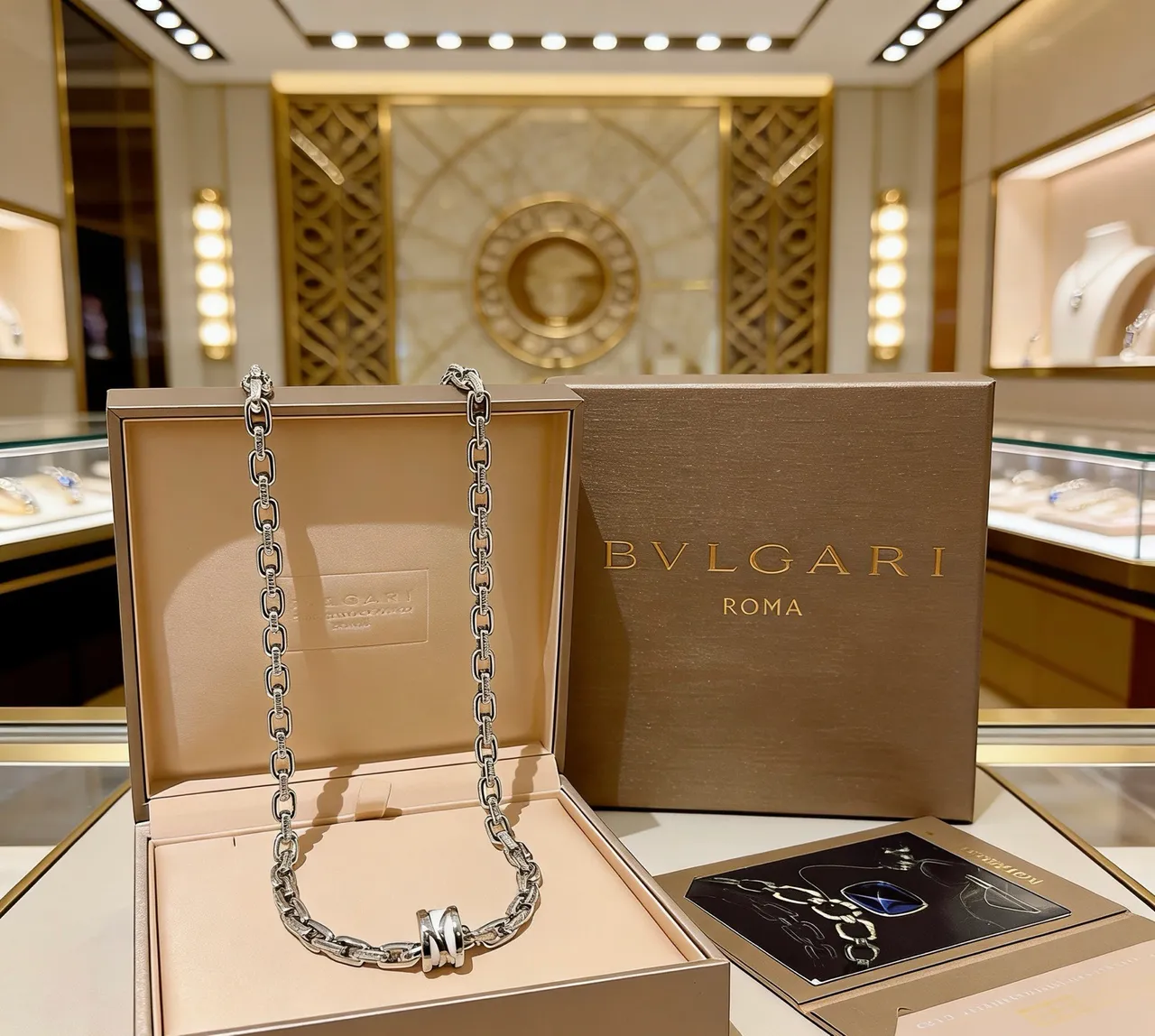 Bvlgari Silver White Interlocking Triple-Ring Pendant Pavé-Diamond Chain Necklace 9