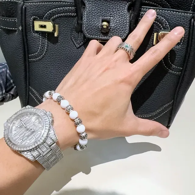 Bvlgari White Silver Beaded Spherical Stones Bracelet 2
