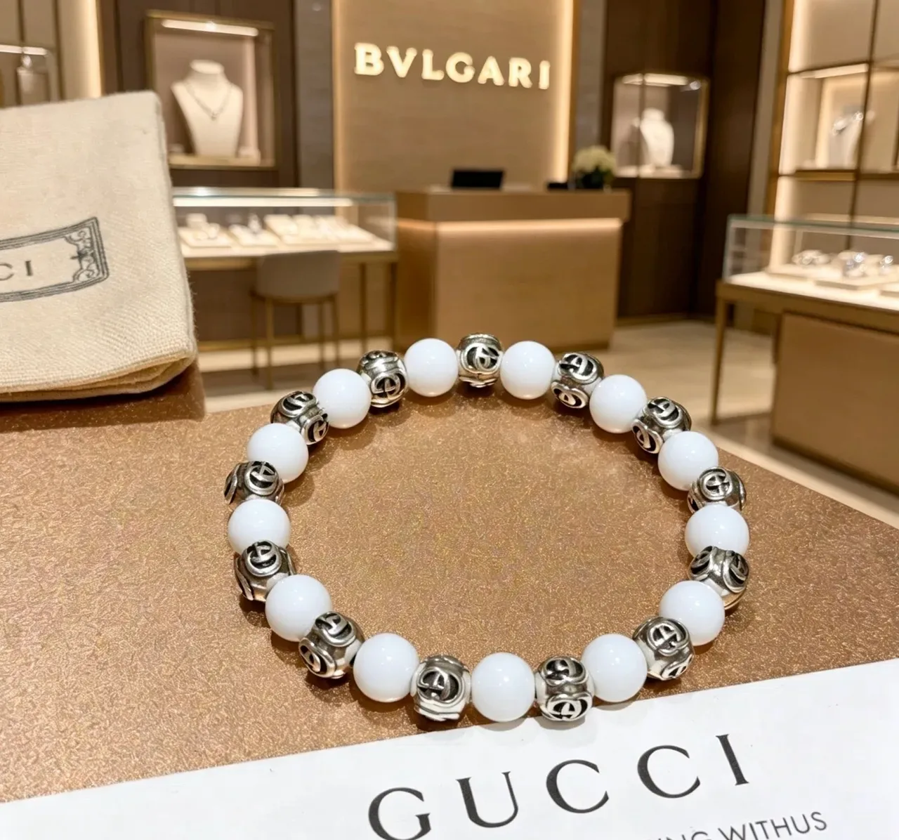 Bvlgari White Silver Beaded Spherical Stones Bracelet 3