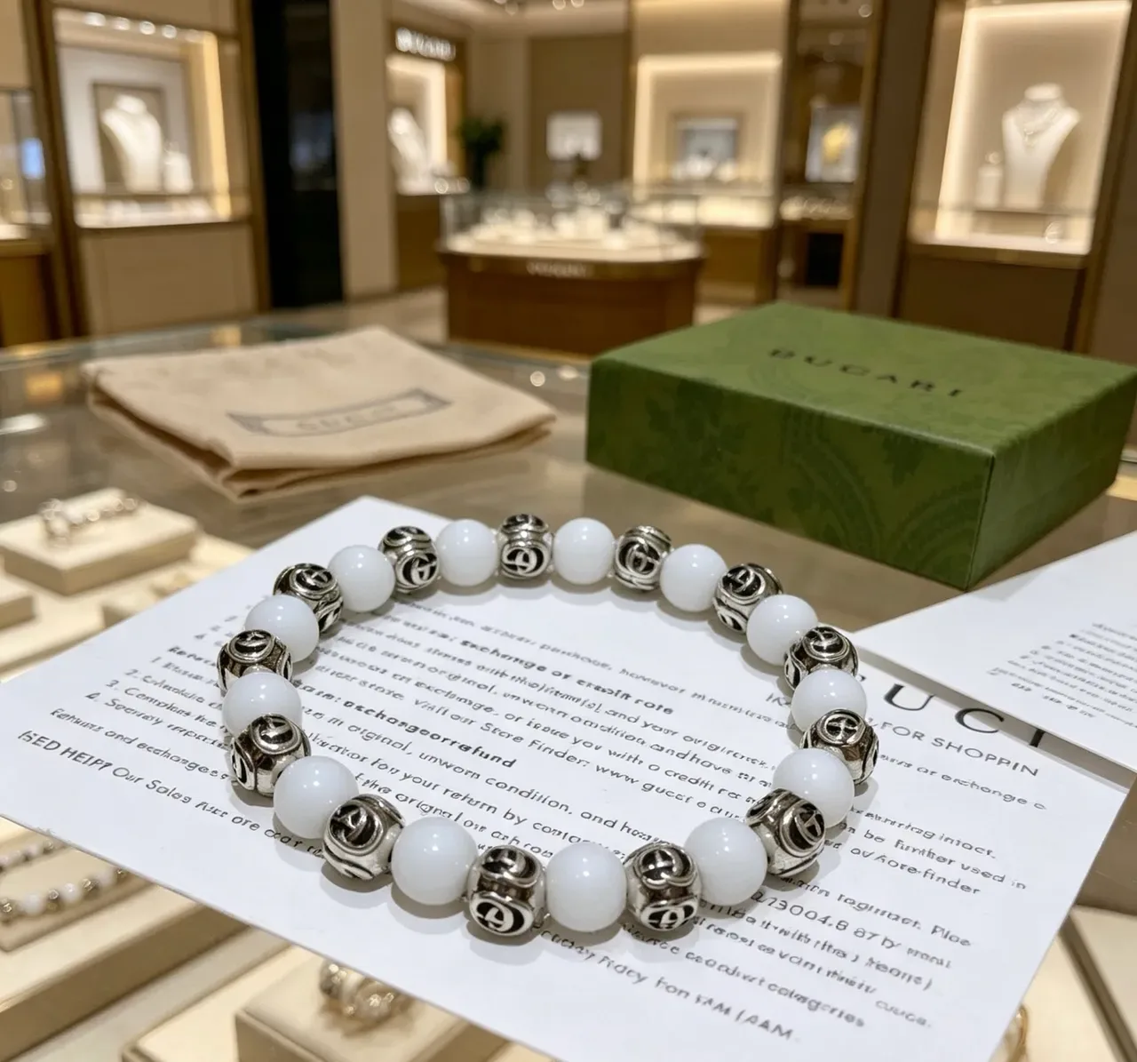 Bvlgari White Silver Beaded Spherical Stones Bracelet 5