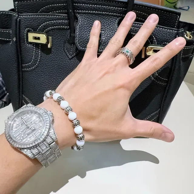 Bvlgari White Silver Beaded Spherical Stones Bracelet 7