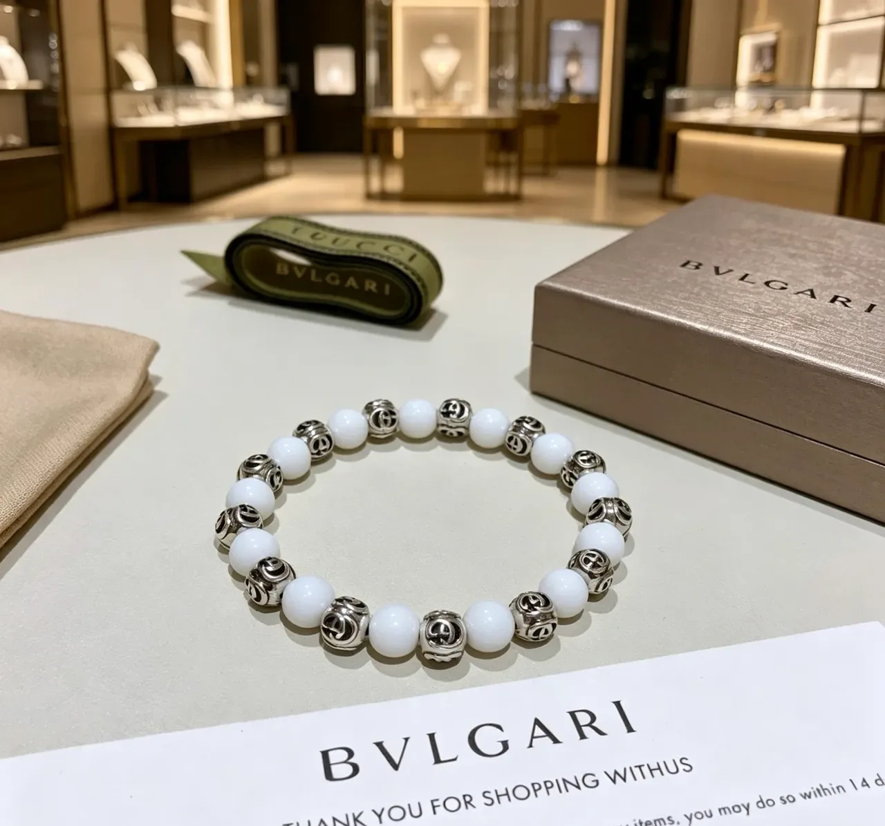 Bvlgari White Silver Beaded Spherical Stones Bracelet 8