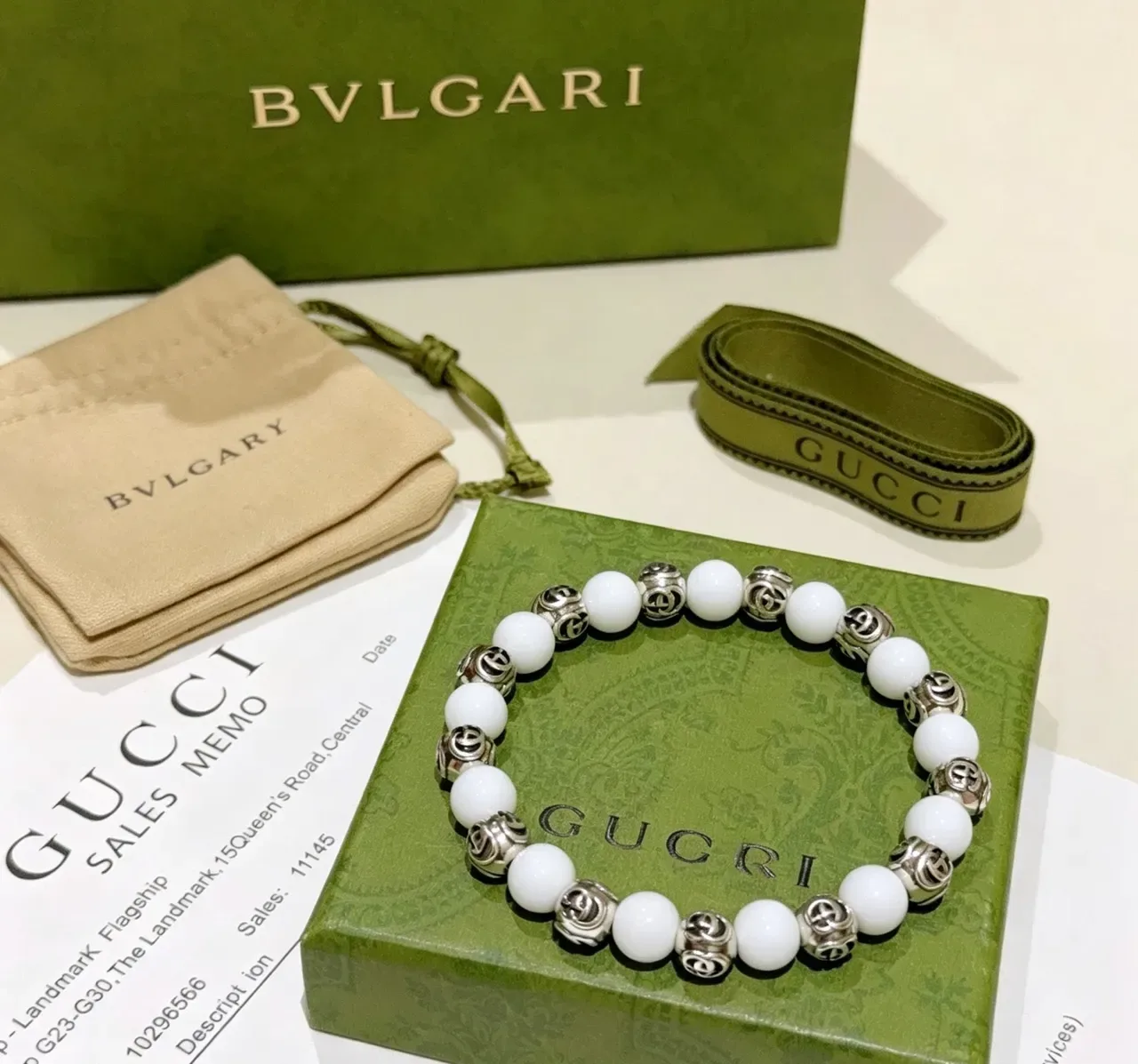 Bvlgari White Silver Beaded Spherical Stones Bracelet 9