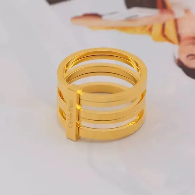 Calvin Klein Multi-Band Rose Gold Engraved Ring 3