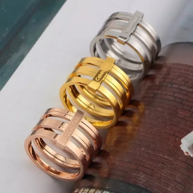 Calvin Klein Multi-Band Rose Gold Engraved Ring 5