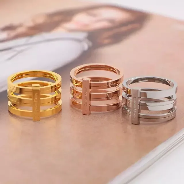 Calvin Klein Multi-Band Rose Gold Engraved Ring 6
