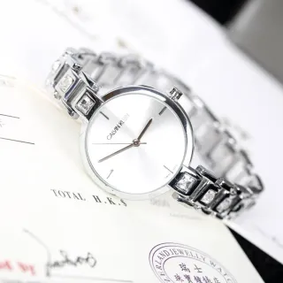 Calvin Klein Silver White Minimalist Crystal-Accented Bracelet Quartz Watch