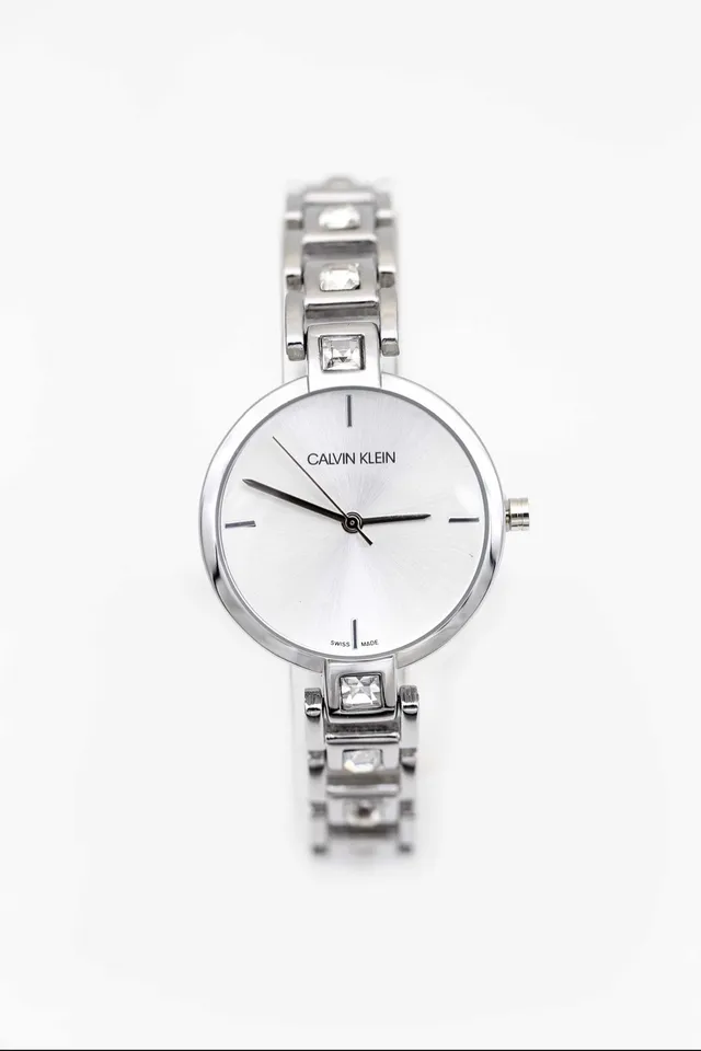 Calvin Klein Silver White Minimalist Crystal-Accented Bracelet Quartz Watch 6