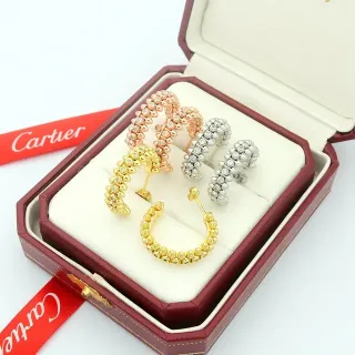 Cartier أقراط ذهب فضة بإعداد جواهر مرصعة وخرز