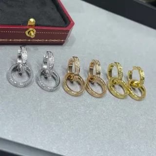 Cartier Juste un Clou Silver Gold Interlocking Double Hoops Pavé-Set Stones Earrings