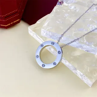 Cartier Love Circular Open Ring Bezel-Set Stone Necklace