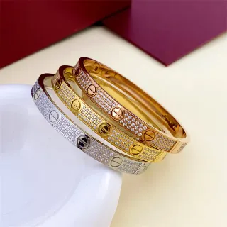 سوارة Cartier Love ذهبي فضي Pavé-Set نمط المسمار